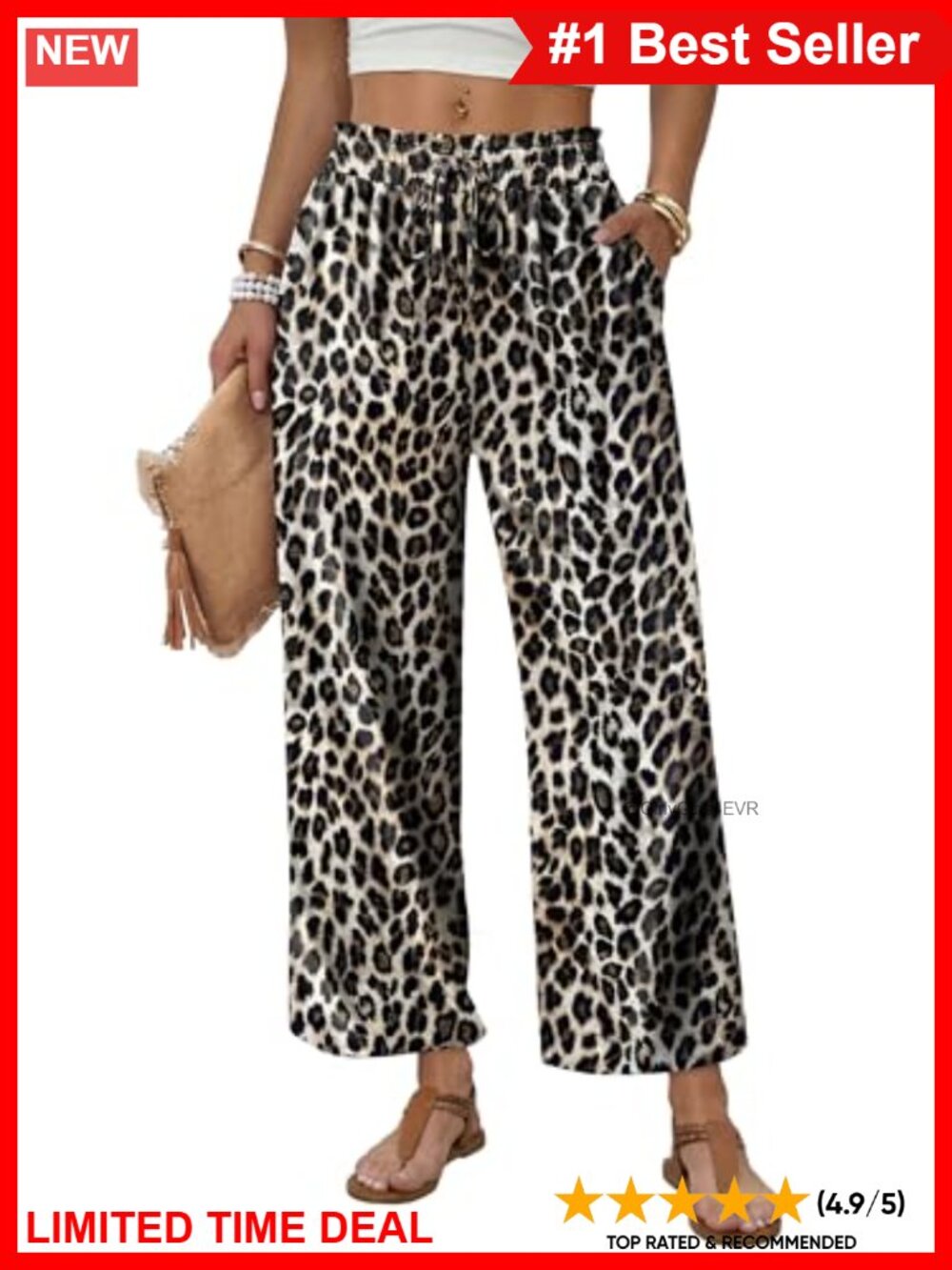 Wide Leg Palazzo Pants Drawstring Elastic Waist Trousers with Pockets Casual
